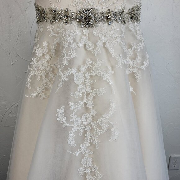 NWT~$1499~ELLA ROSA~SZ 10~IVORY EMBELLISHED LACE TEA LENGTH WEDDING DRESS GOWN - Picture 3 of 16